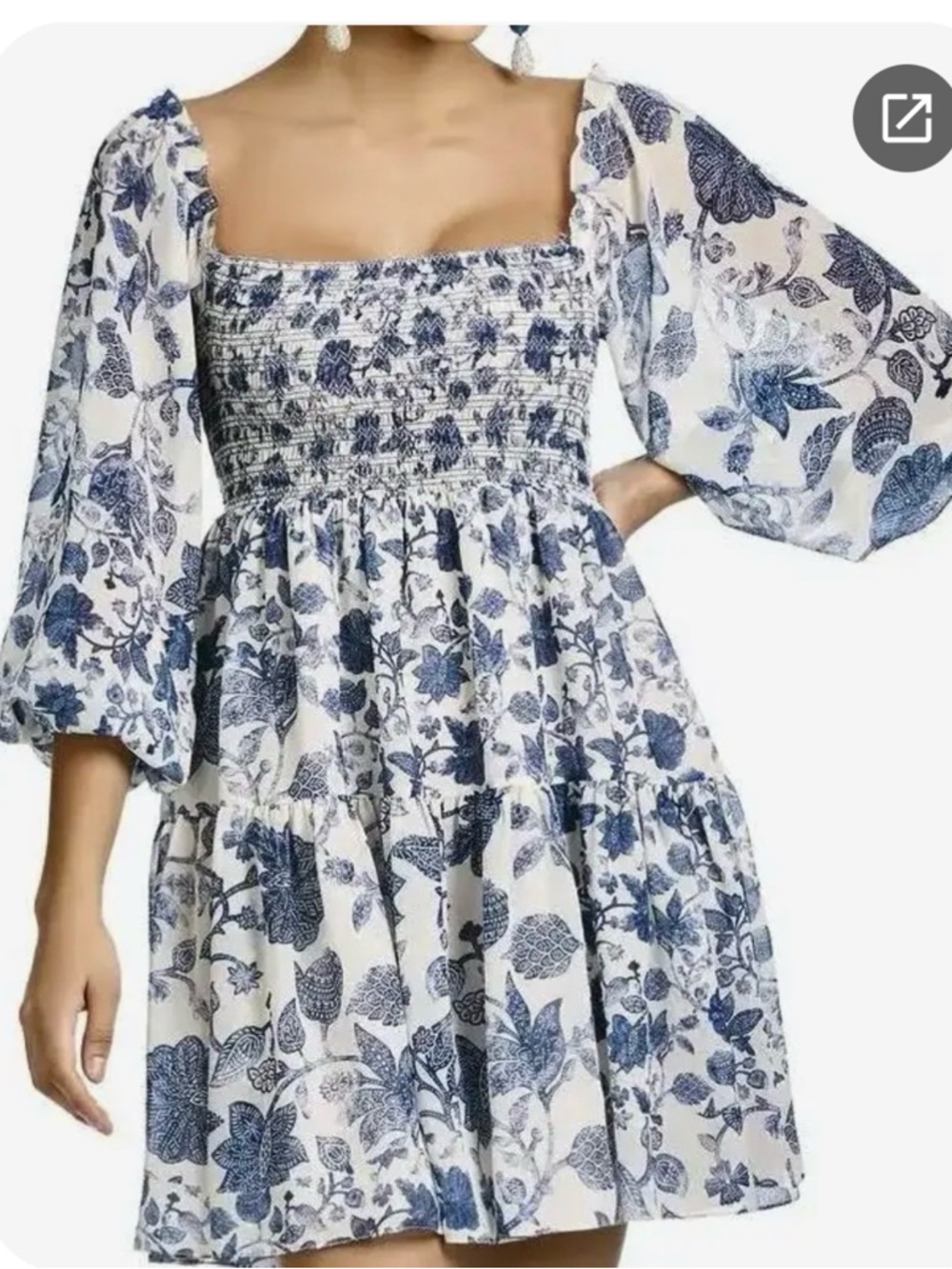 Sachin & Babi Smocked Square Neck Blue Floral Mini Dress - Women's